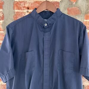 Vintage Men's Made in USA Workwear Clerical Collar RJ Toomey Navy Shirt 16.5